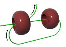 thread looped through two beads